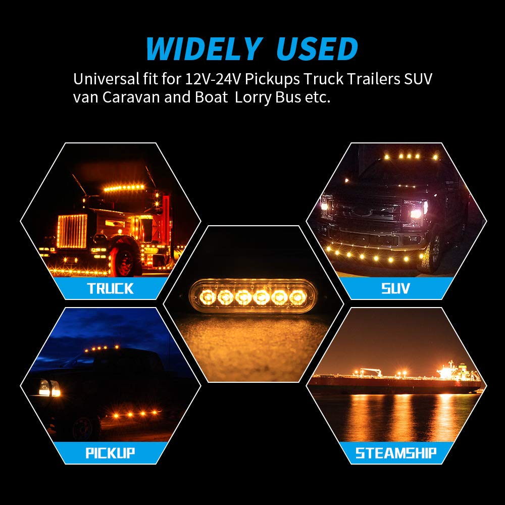 Willpower 4 pièces 18 W 6 LED Mince Ambre Jaune Flash stroboscopique Barre de Flash Voiture Camion Signal d'urgence feu de stationnement Lampe 12-24 V