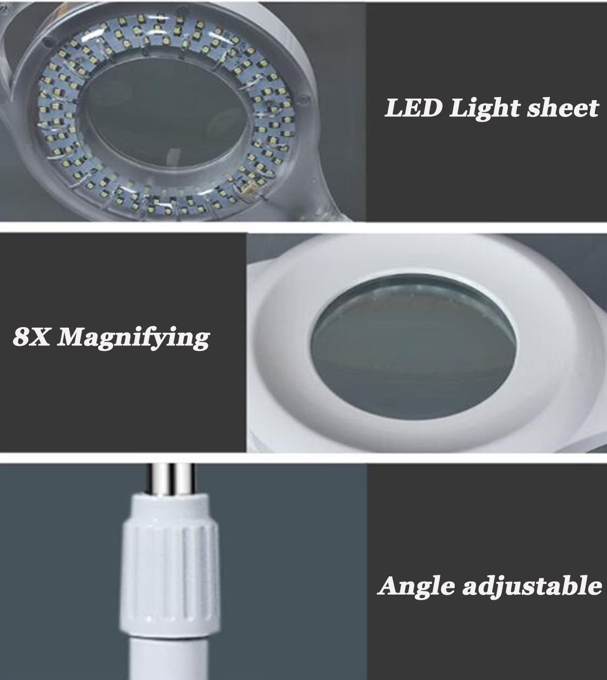 8X Lente d'ingrandimento di bellezza Lampada da terra verticale Lampada da trucco per tatuaggi Lampada LED regolabile Salone di rotolamento SPA Beauty Makeup Skincare Light Strumento di ingrandimento
