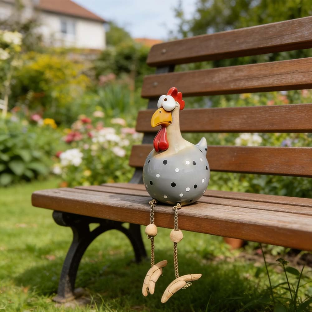 SKIPTHYBER Keramik Huhn Gartendeko, Handarbeit Gartenstatue Dekorative Henne Gartenstecker, Gartendeko Keramik Hühner Gartenfigur, Huhn Gartendekoration für Außen Balkon Garten Ostern (Grau) - 5
