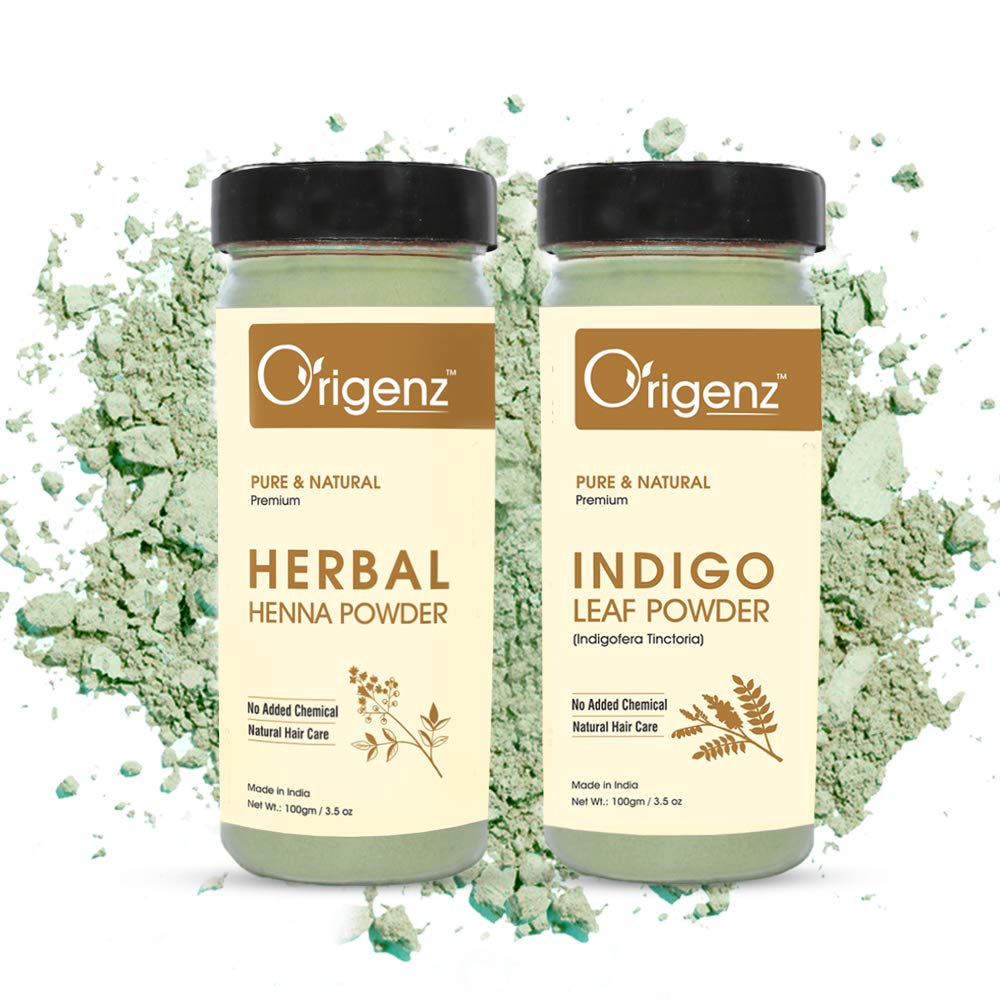 Origenz Natural Powders Dye for Black Hair Color 200 gm - Henna and Indigo Leaves Powder Combo Pack | Indigofera tinctoria & Lawsonia Inermis | Men And Women | In Jar (100gm X 2)-picture-23