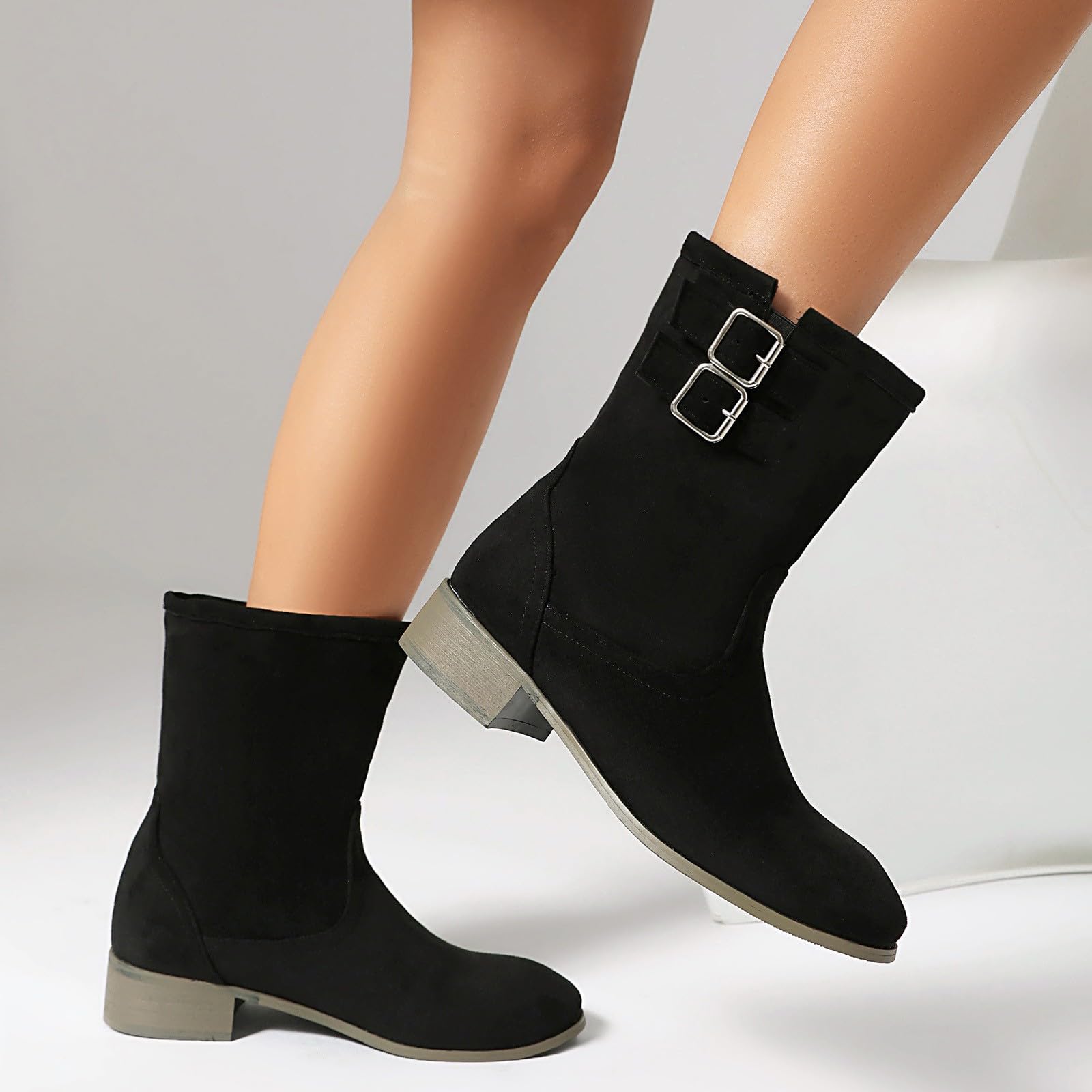 Cocila Botas hasta El Tobillo Anchas para Mujer De Luoika, Botines Holgados Media con Cremallera Lateral Y Tacón. Militares Agua Cortas Cowboy Marron Pitillos Tacon Invierno Piel Cuña Montaña