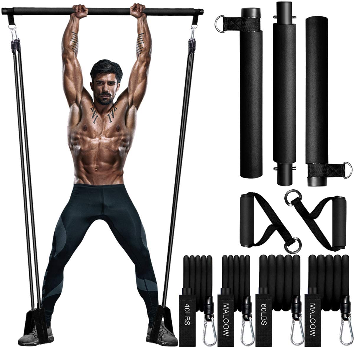 Buy MALOOW Portable Pilates Exercise Bar Kit with Adjustable Resistance