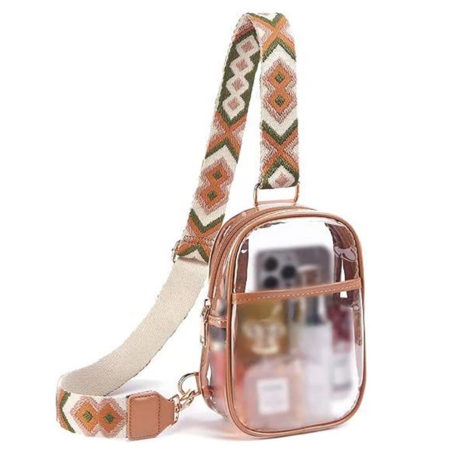Bpoeee Women's Brown Transparent Pvc Shoulder Bag, Clear Crossbody Bag, Clear Purses For Stadium Crossbody (Brown)