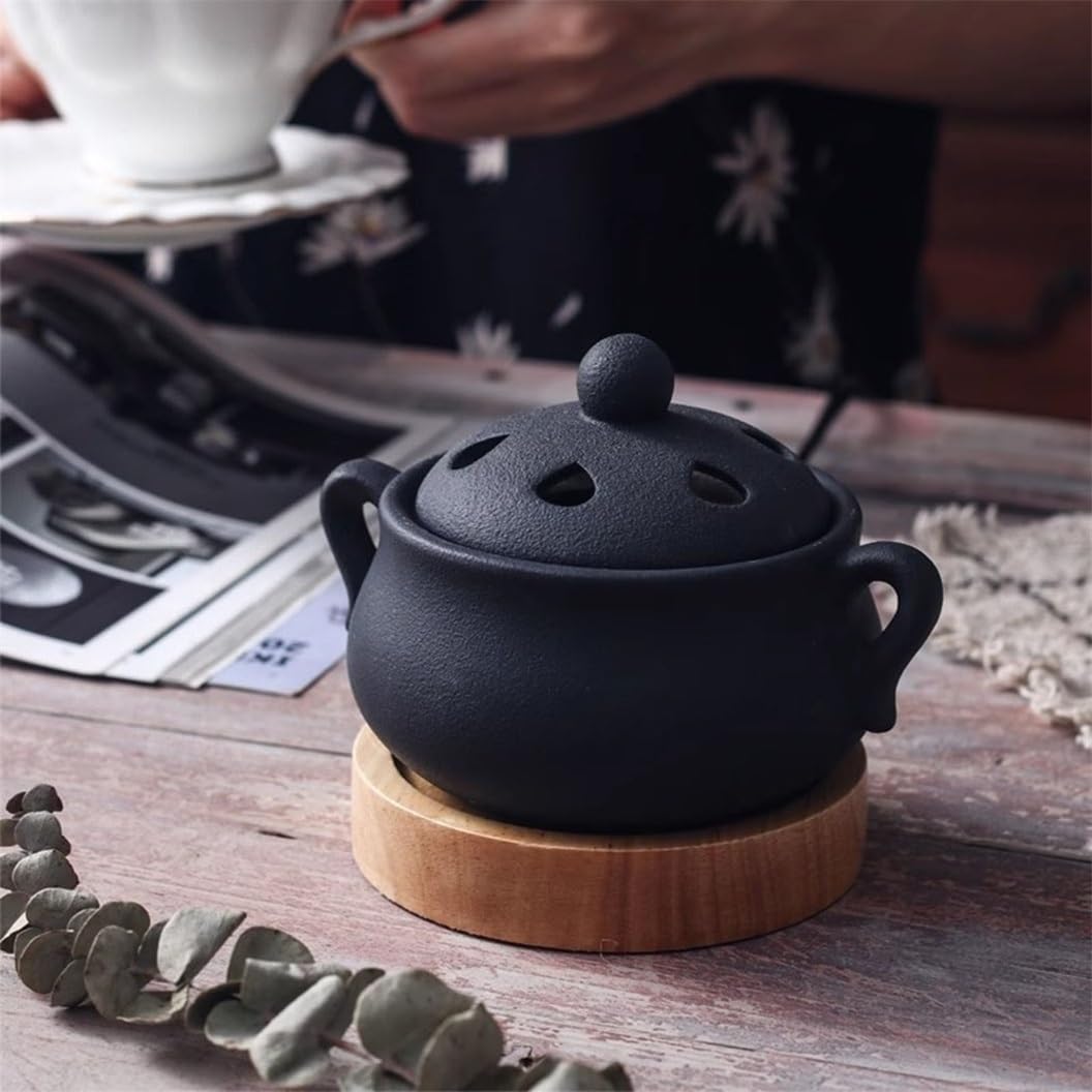 Bruciatore Di Incenso Elettrico In Ceramica Con Timer Regolabile, Turibolo For Incenso Ad Alta Temperatura Da 1300 ℃, Bruciatore Di Aromaterapia Elettrico(Matte black)
