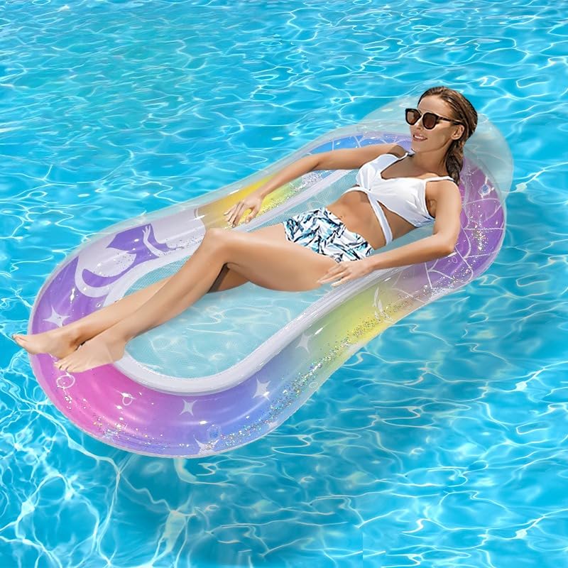 pool hängematte intex Aufblasbarer Wasserhängematte mit Kopfteil Badehängematte Wasser Luftmatratze mit Netz für Erwachsene; Für Sommerpool, Strand, See & Partys (Meerjungfrau) Spielzeug Hardware - Pearl P532 Industry Nine Color:Vintage Black