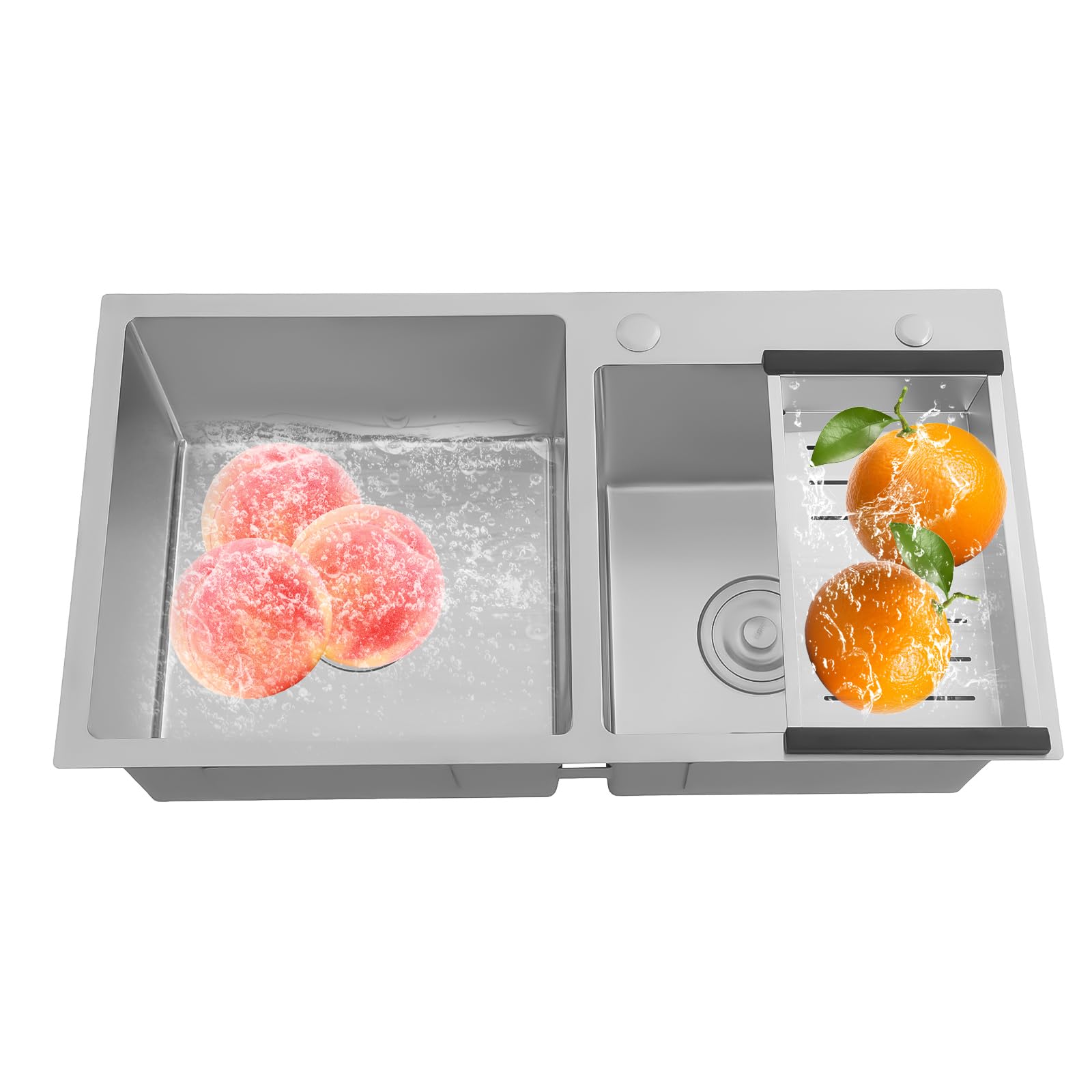 Kitchen Sink, Double Bowl Stainless Steel Drop-in Kitchen Vegetable Sink, Topmount Double Bowl Sinks with Drain Basket, 78 x 43 x 21 cm