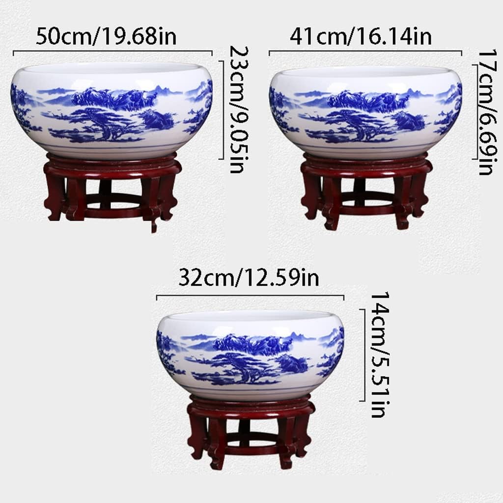 Fish Bowls Hydroponic Plant Container Aquarium Fish Tank Blue and White Ceramic Goldfish Bowl Home Living Room Office Desktop Fish Culture Bowl Aquarium Starter Kits Aquarium Entry Fish Tank ( Color :