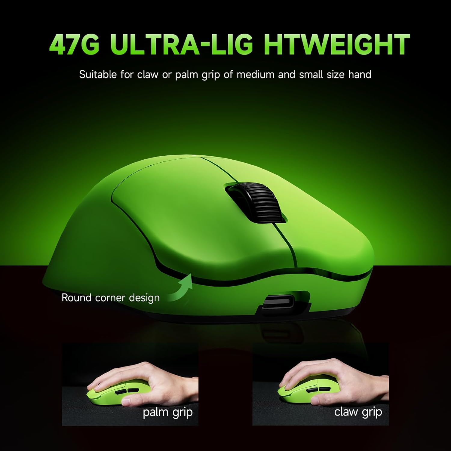 RAWM ES21PRO mouse showing palm and claw grip exampлес