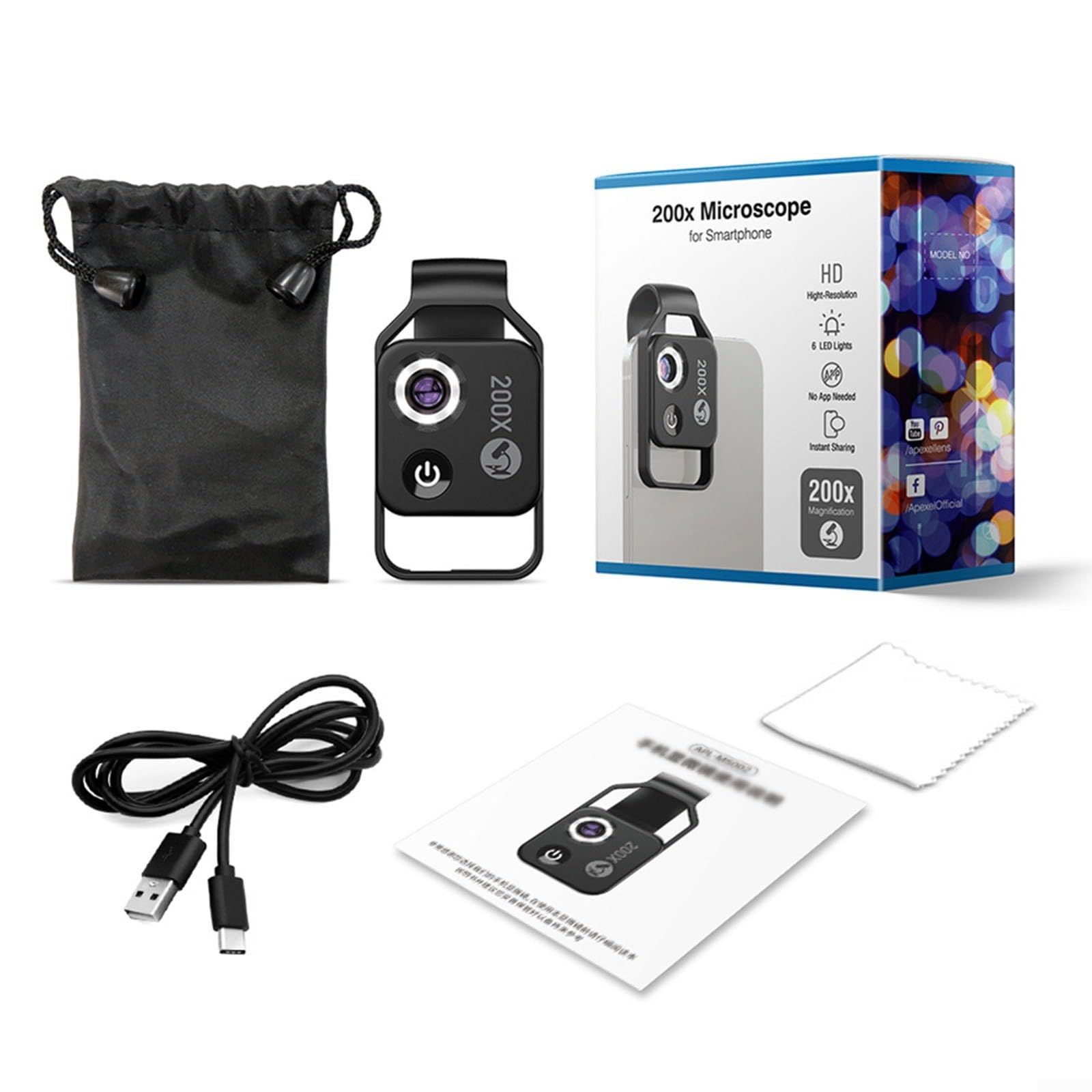 Handy Mikroskop,Mini Kamera,Tragbares Handy-Mikroskop 200X HD Identifikation Schmuck Vergrößerungslinse