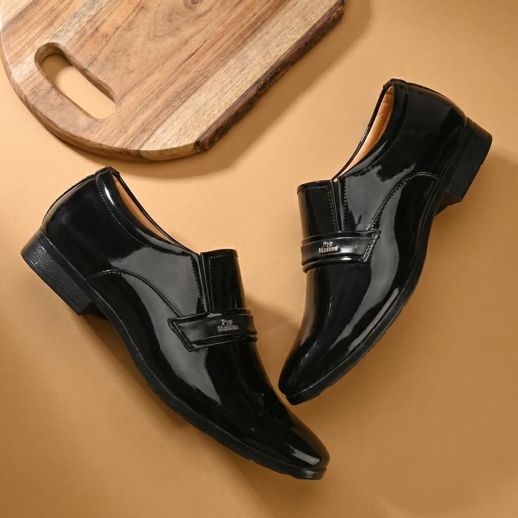 Premium Patent Leatherette Black Slip-On Designer Formal Shoes for Men (M5408-MC)-image-11