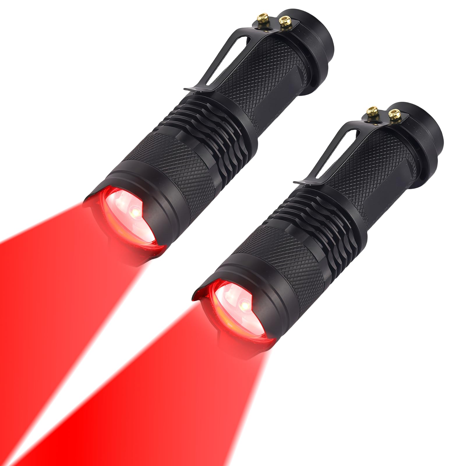 Linterna Luz Roja, Mini Linterna Roja Potente Táctica con Clip, 3 Modos, Zoomable, Impermeable, Portátil para Camping, Caza, Observación Astronómica y Emergencias (Paquete de 2)