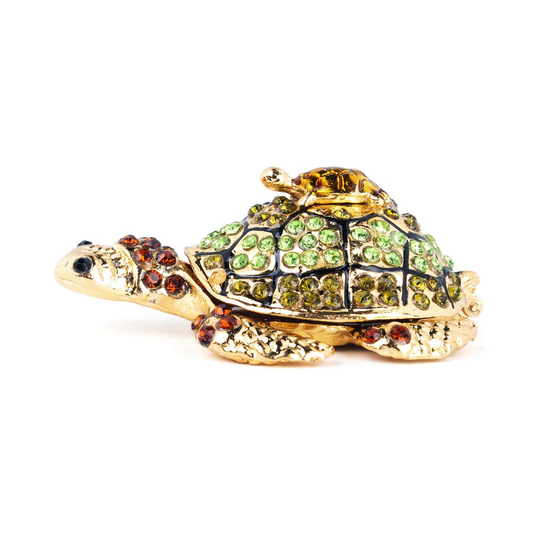 YU FENG Diamond Turtle Trinket Jewelry Box Hinged Collectible,Cute Mom-Baby Turtle Figurines,Turtle Lover Gifts