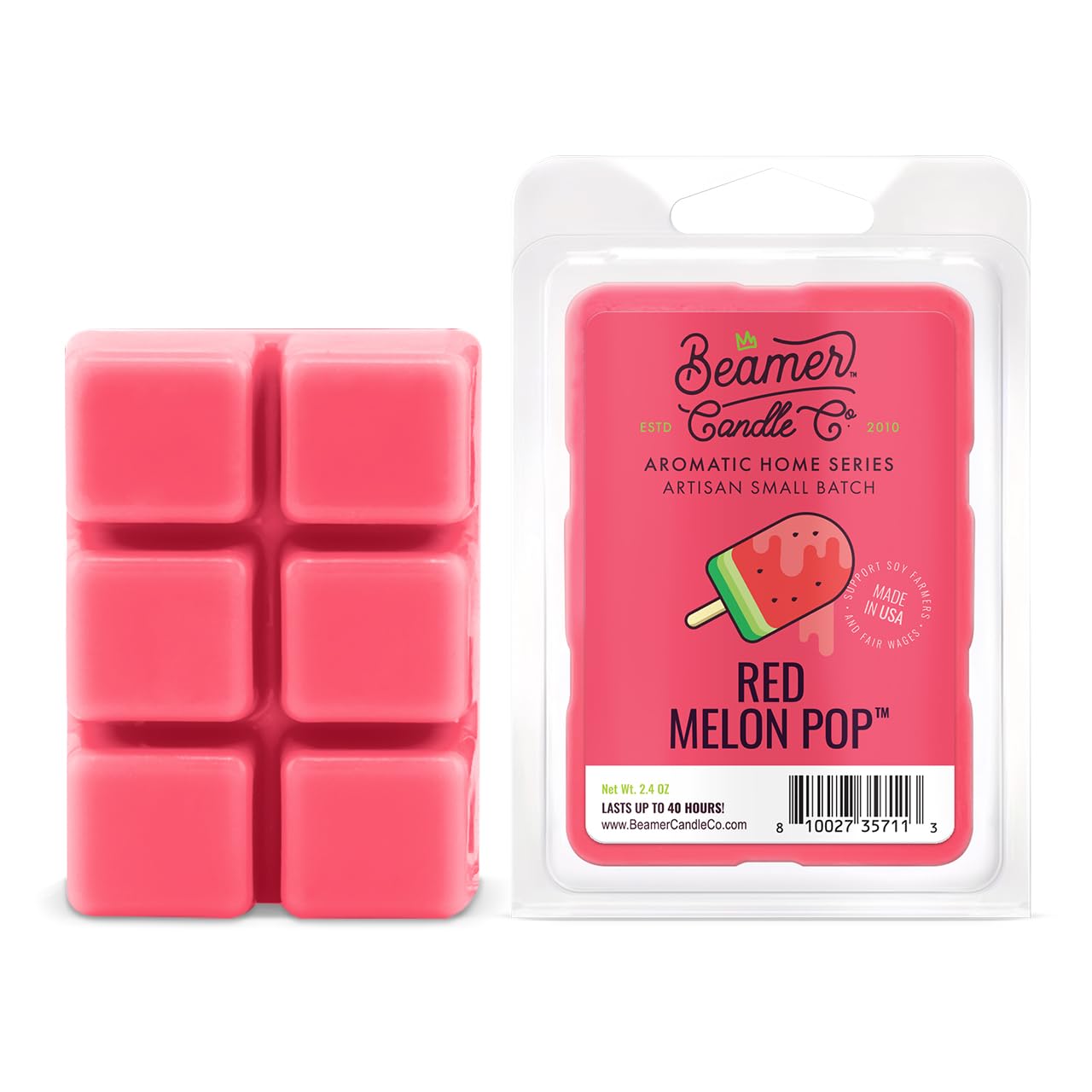 Beamer Candle Co. - Red Melon Pop Wax Melt – Sweet Watermelon Popsicle Scent – 3 Packs of 6 Cubes – Odor Eliminating – High Fragrance – 40 Hour Burn Time
