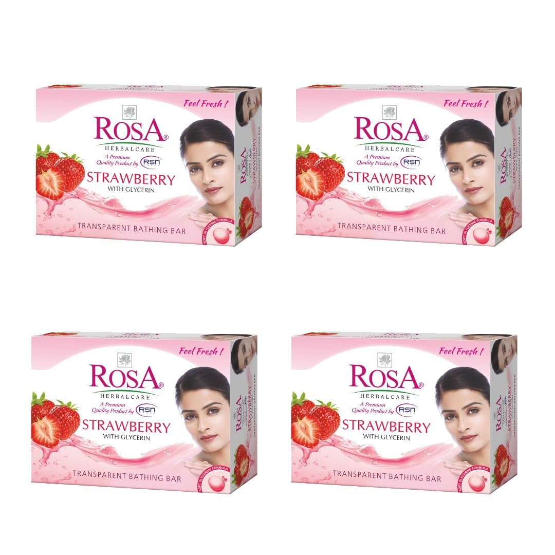 Transparent Strawberry Soap 100 GM (Pack of 4) with Glycerin and Strawberry Extracts | For Men and Women