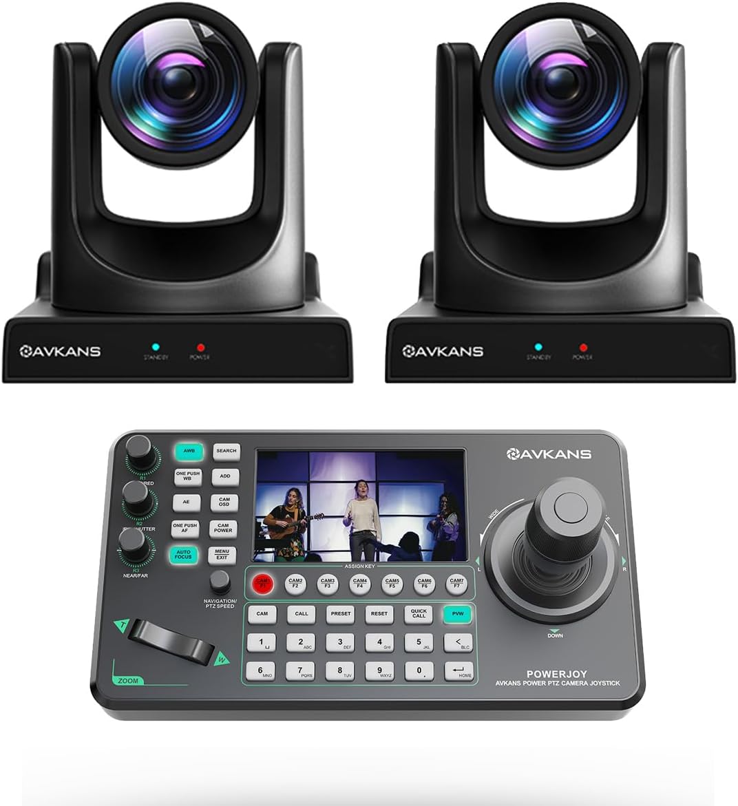 30X NDI PTZ Camera Kits - 2pcs 30X NDI Camera with 1pcs IP Joystick Controller Package for Church Live Streaming Video Production（2X AV-CM30-NDI and 1x AV-Joy-IP）