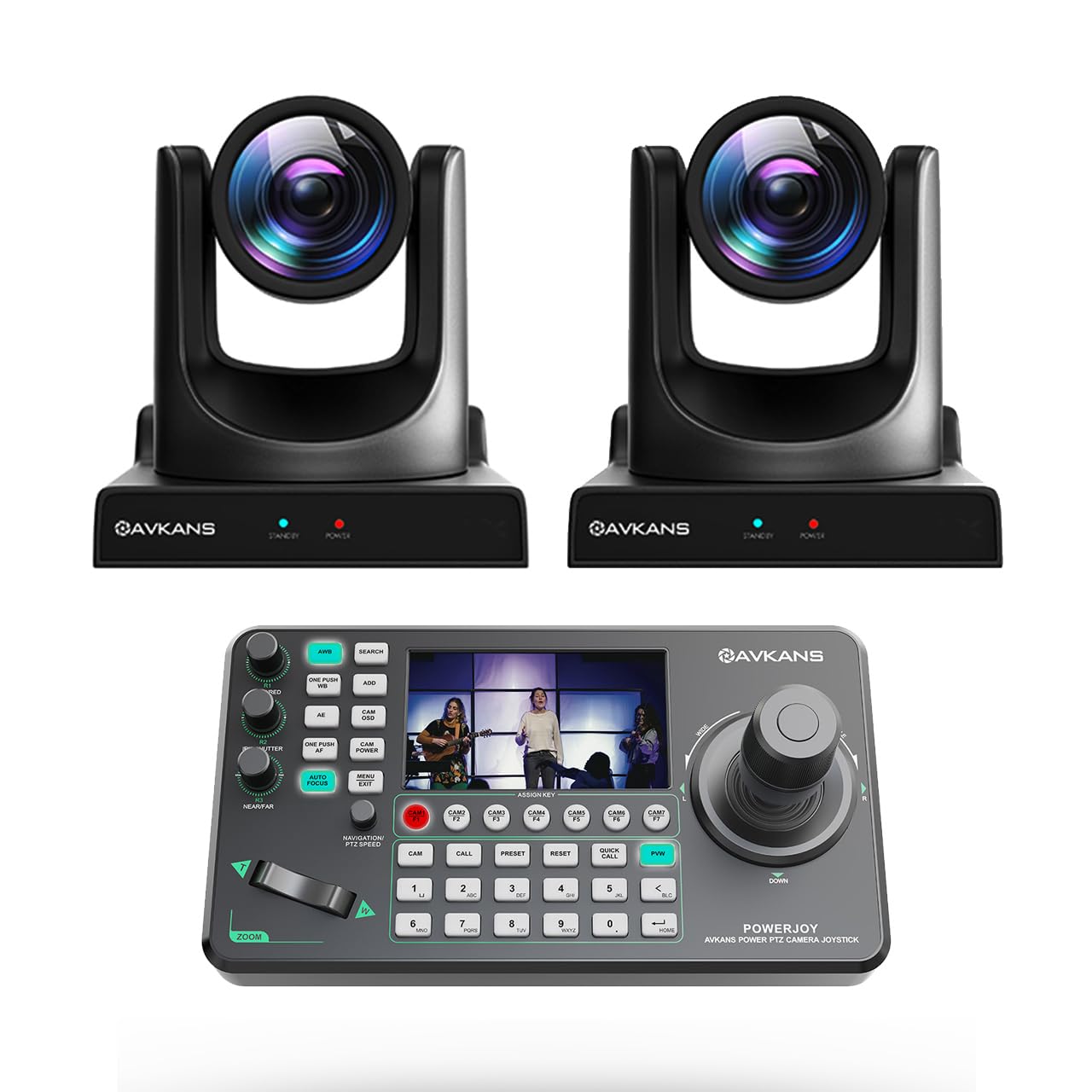 30X NDI PTZ Camera Kits - 2pcs 30X NDI Camera with 1pcs IP Joystick Controller Package for Church Live Streaming Video Production（2X AV-CM30-NDI and 1x AV-Joy-IP）