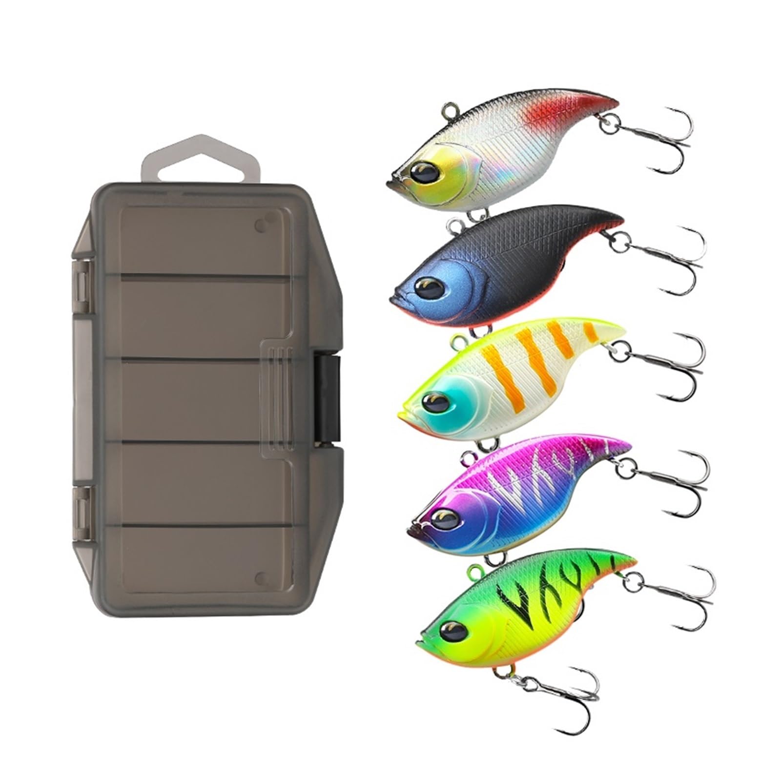 Combinaison de leurre pêche Vibrant 5 pièces 50mm 12.5g appât Dur VIB avec boîte Kit matériel sans lèvres