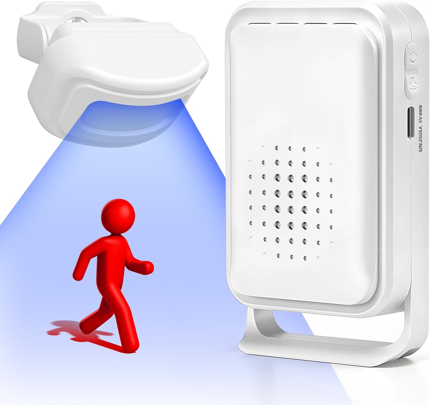 Wireless Motion Sensor Bed Alarm for Elderly - Fall Prevention System for Dementia Patients & Seniors - Caregiver Pager with 5 Volume Levels for Home Safety (1 Caregiver Pager+1 Sensor)