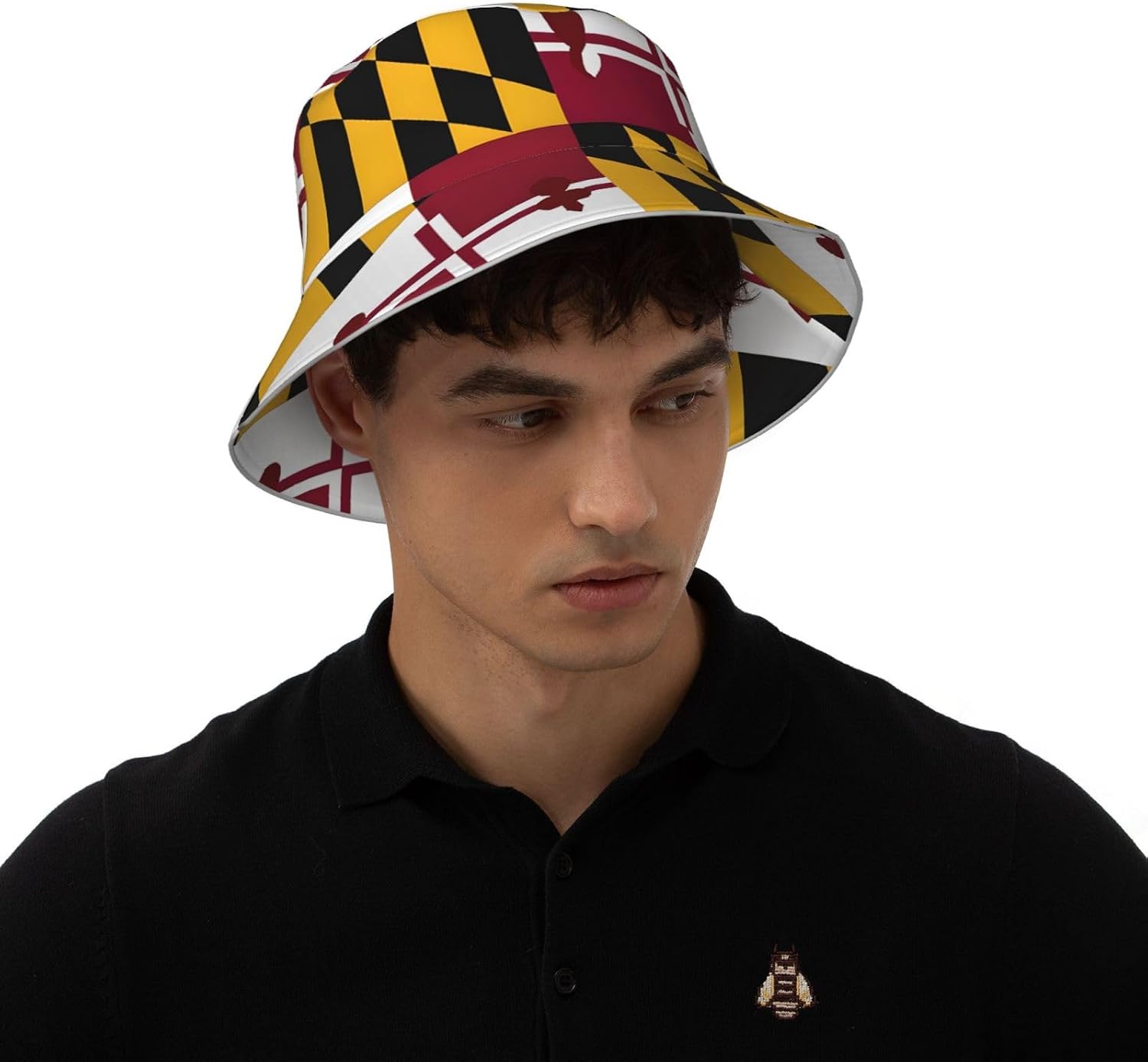 (Flag of Maryland) Reflective Reversible Bucket Hat Foldable Breathable Stylish Two-Way Wear for Outdoor Travel Daily Activities Black