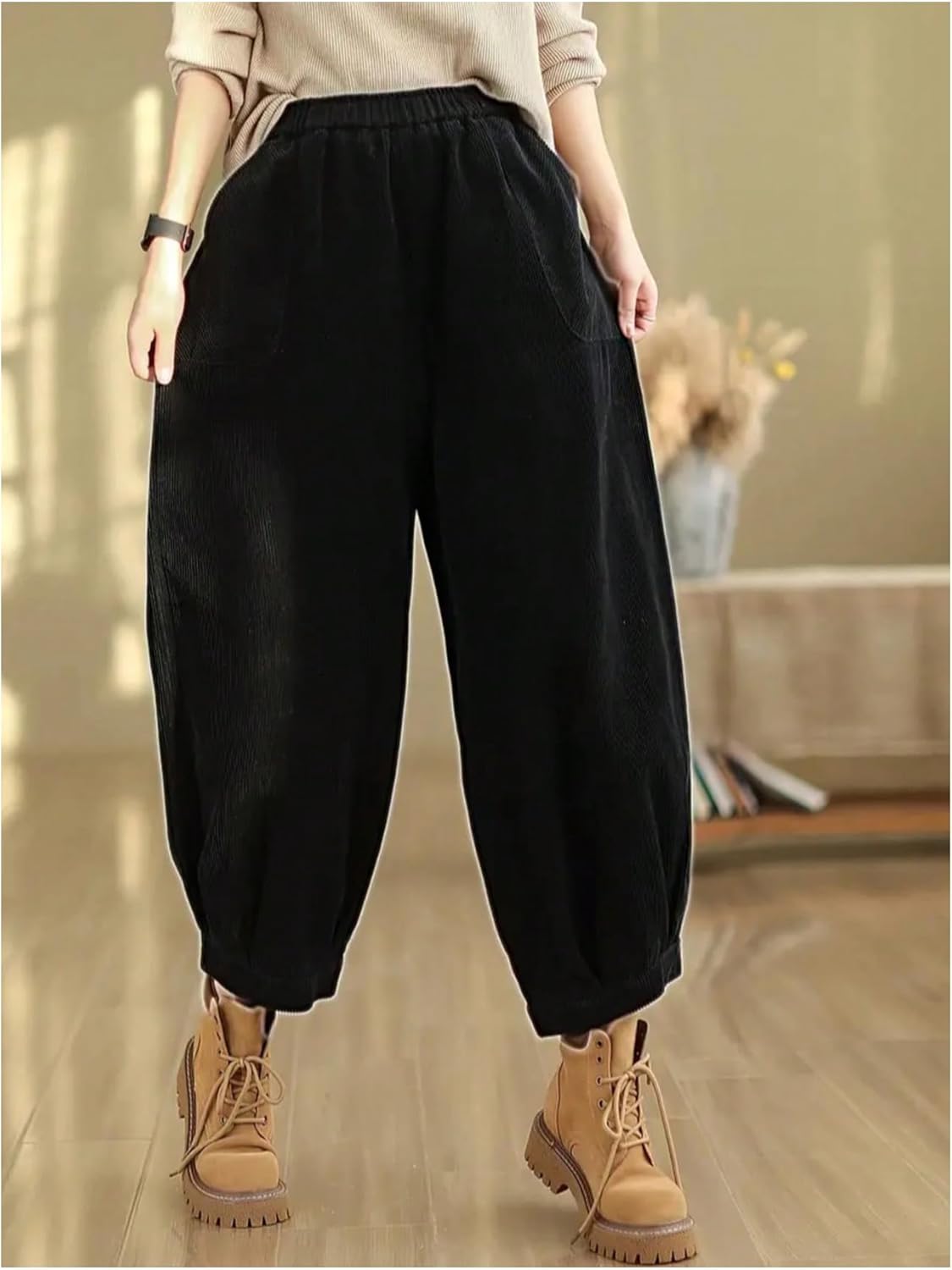Verdusa Women's Streetwear Corduroy Pants Casual Wide Leg Barrel Pants with Pockets - Image 5