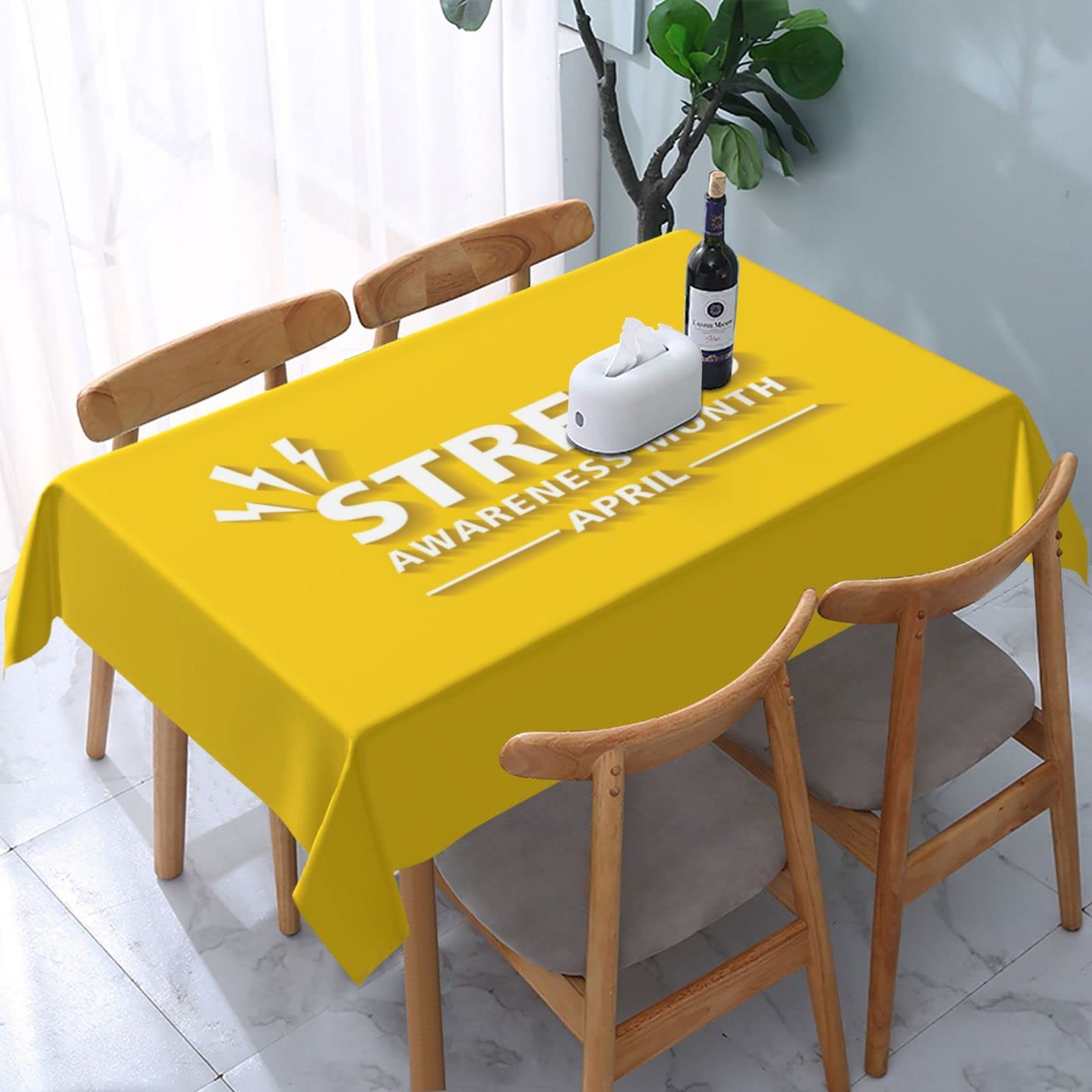 JunHeArt Stress Awareness Month Tablecloth Rectangle Table Cover Washable Table Cloths Decor For Kitchen 54" X 72"