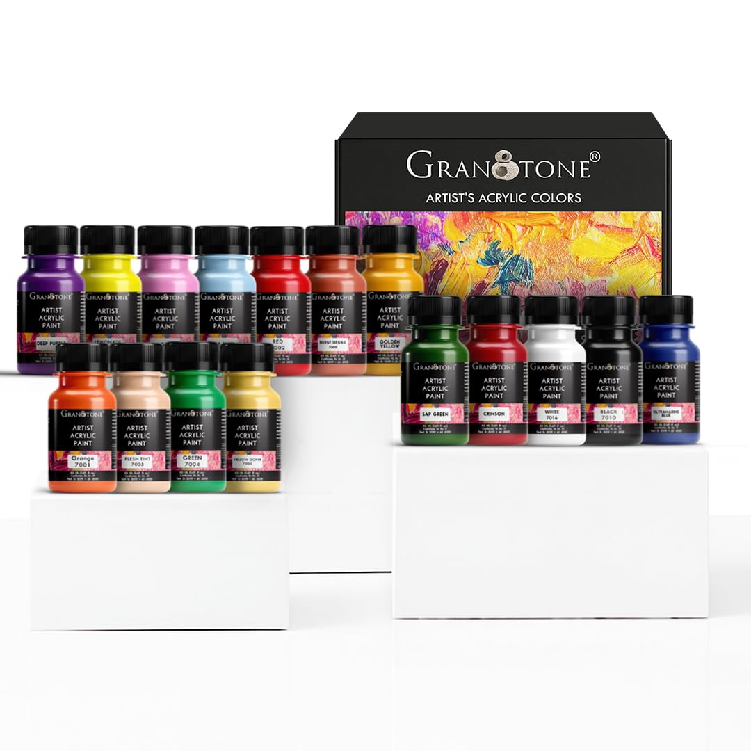 GRANOTONE Artist's Acrylic Paint Set (16 Colors) Water Based Pastels Non-Toxic Fast Drying Acrylic Craft Paints, Ideal for Pro Artists Beginners Hobby Painters & Kids 50 ml Each, Multicolor