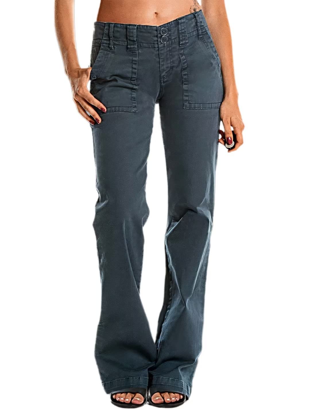 FlamingalsWomen's Wide Leg Pants Mid Waist Flare Jeans for Women Straight Leg Dress Pants