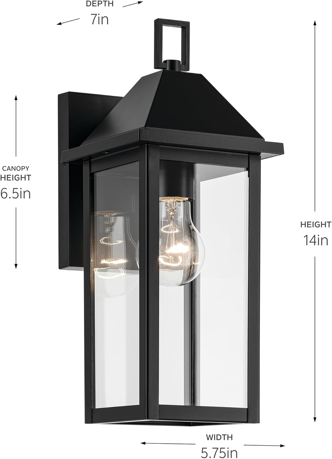 Kichler Prin 1-Light Outdoor Wall Light, Updated Traditional Light with Clear Glass in Black, for Porch, Patio or Garage (14" x 5.75"), 59157BK