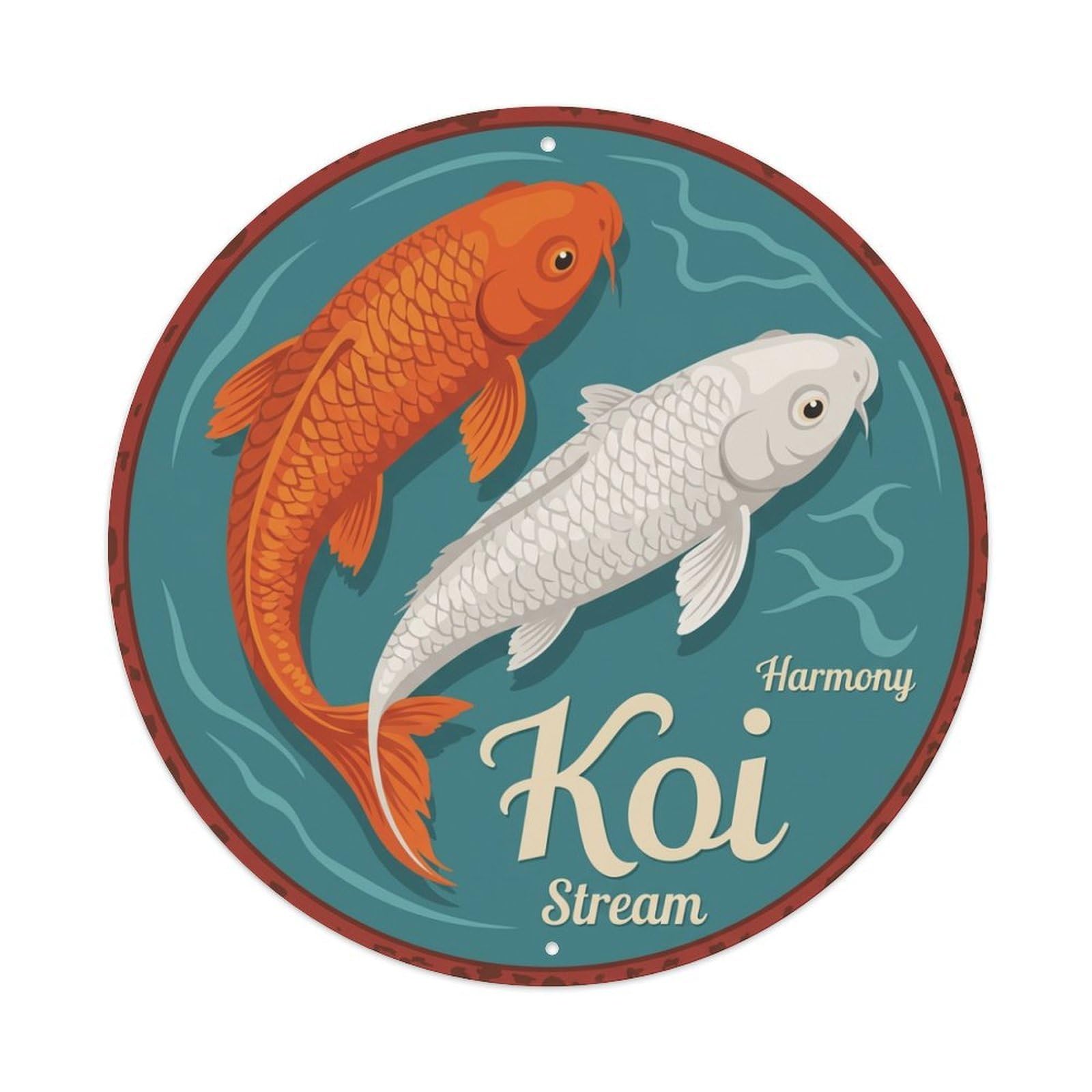 Tgrcjimh Style Metal Tin Sign Koi Fish Harmony Stream Balanced Flow Peaceful Current