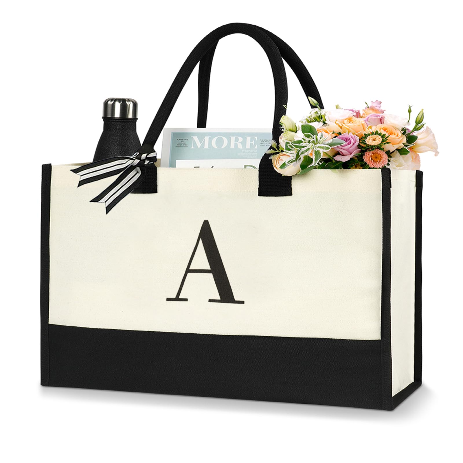 Aucuu Bolso De Playa, Grande Impermeable Con Cremallera Bolso De Hombro, Bolsa De Playa De Lona Inicial Personalizada, Bolsa De Asas De Regalo Monogramada Para Las Mujeres