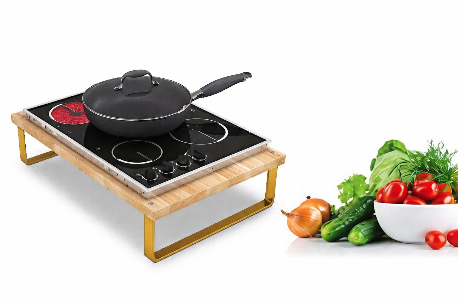 16504 Metal Kitchen Induction Shelf Stand Induction Rack Countertop Microwave Oven Stand Rice Cooker/Pot/Oven Organizer Rack Tools (40 L X 30 W X 7 H In Cm's) Golden-image-45