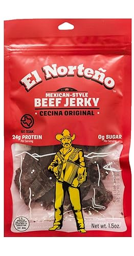 El Norteño Original Beef Jerky - Corte fino estilo cecina por El Norteño - Bajo en carbohidratos, cero azúcar, alto en proteínas, sin gluten, 100%