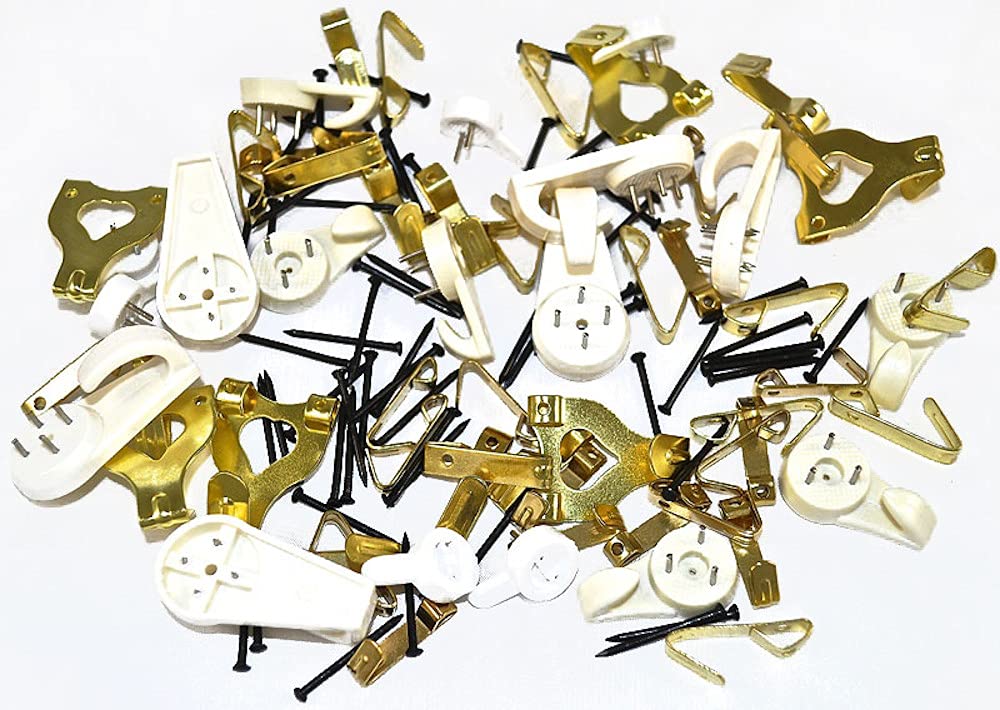 Merriway BH06540 (119 Pcs) Workshop Assortment of Hard & Soft Wall Picture Hooks - Pack of 119 Pieces, White