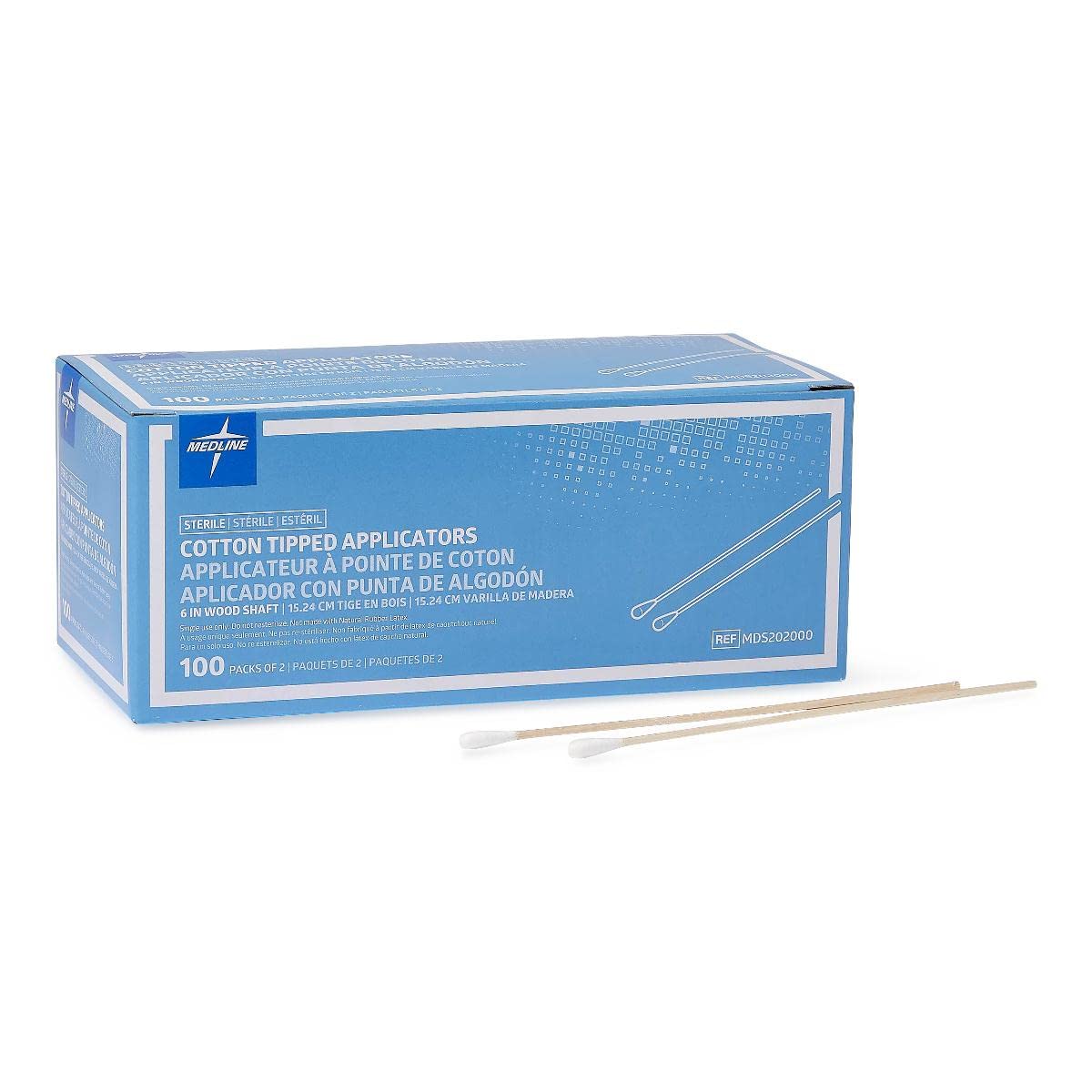 Medline Sterile Cotton-Tipped Wood Applicator, 6″ (Pack of 2000)