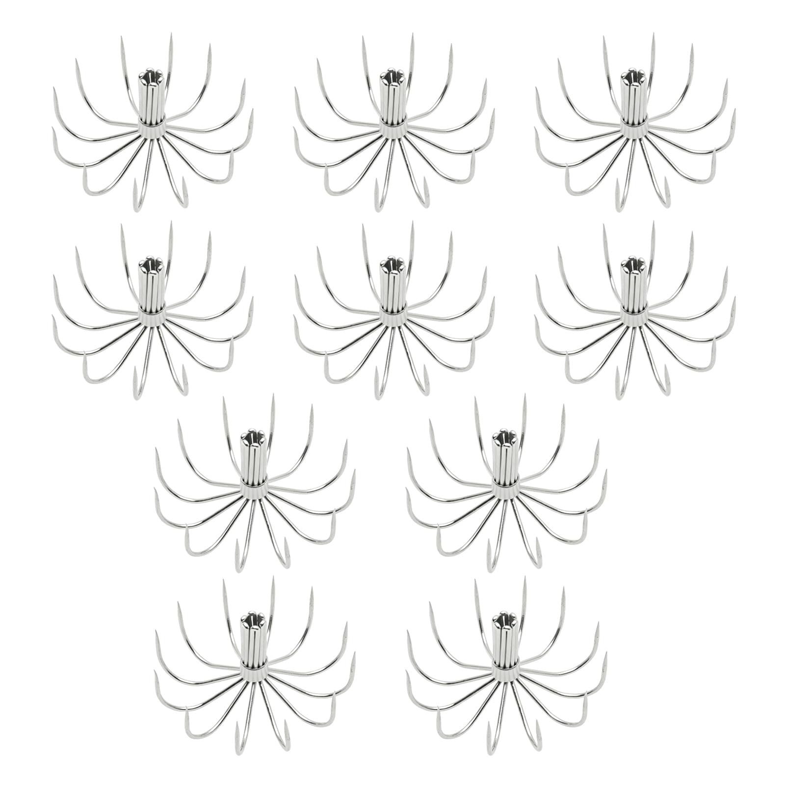 BWANGIAO 10pieceS 12 Needle Stainless Squid Jigs Fishing Hook 35mm 40mm 45mm Barbless Hook for Saltwater Freshwater Fishing Lures