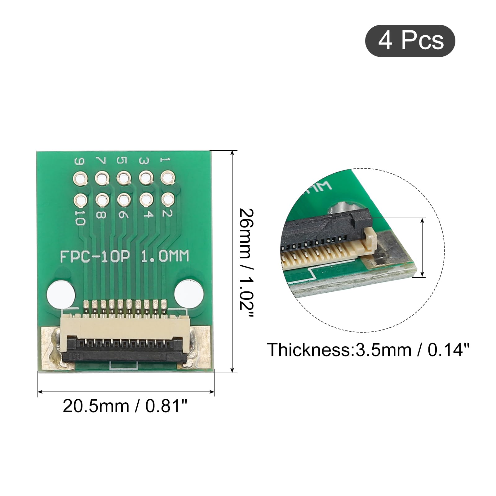 QUARKZMAN Scheda Convertitore FPC FFC PCB 10P 1,0mm Sul Lato Socket, 0,5mm Sul Retro, a DIP 2,54mm per LCD Stampante 3D Telecamera DVD TV Laptop 4pz