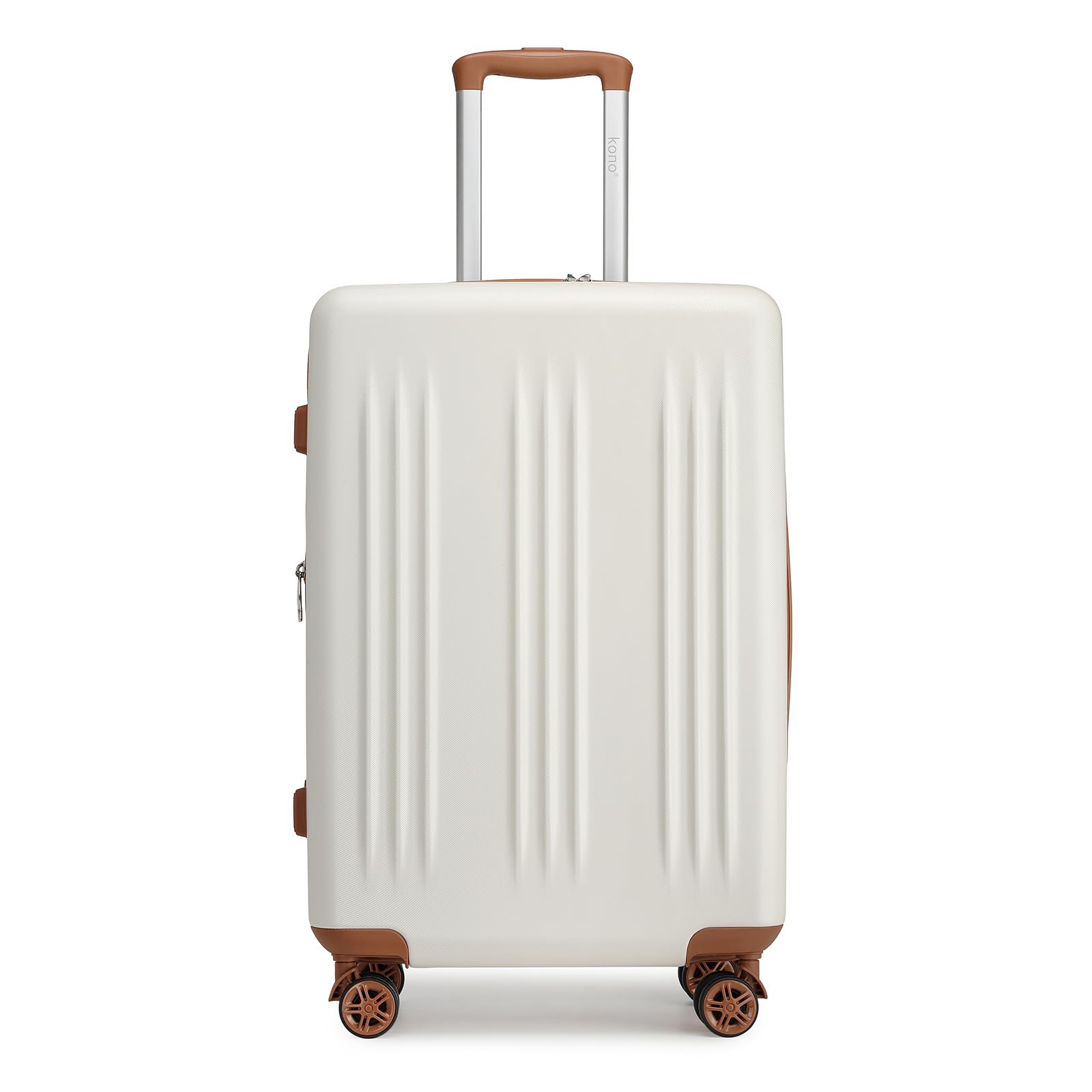 Kono Lightweight 24 Inch Expandable Luggage with Quiet Spinner Wheels TSA Lock, Scratch and Drop Resistant PC+ABS Hardside Durable Medium Checked Suitcase, Cream White & Brown