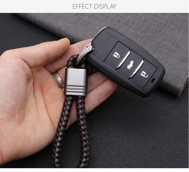 Alloy Metal Keychain with Leather Loop Universal Car Key Chain Accessory Brown — view 8