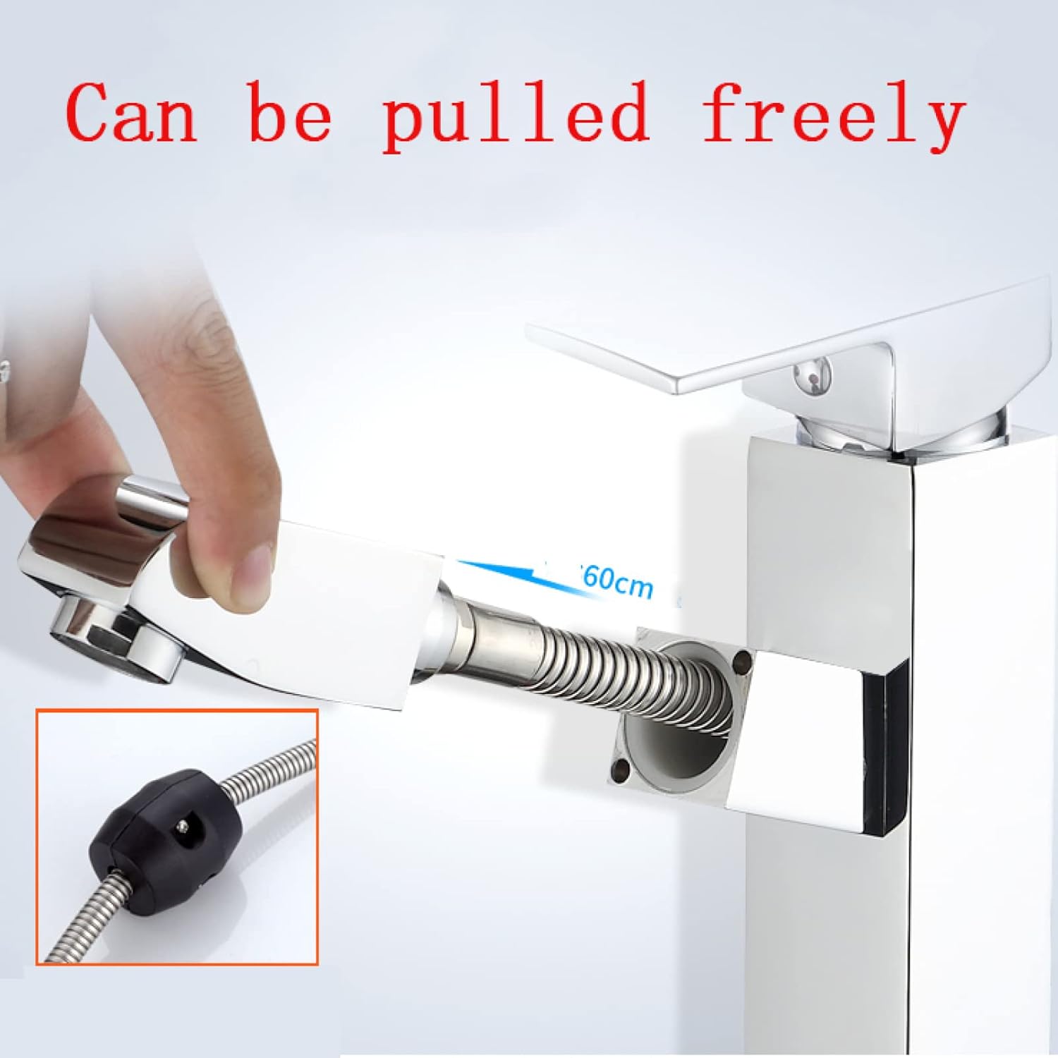 Bathroom Pull Out Faucet Single Hole Hot and Cold Water Mixer Tap Retractable Sink Faucet Bathroom Stainless Steel 360° Rotatable Single Handle Basin Mixer Tap for Washbasin