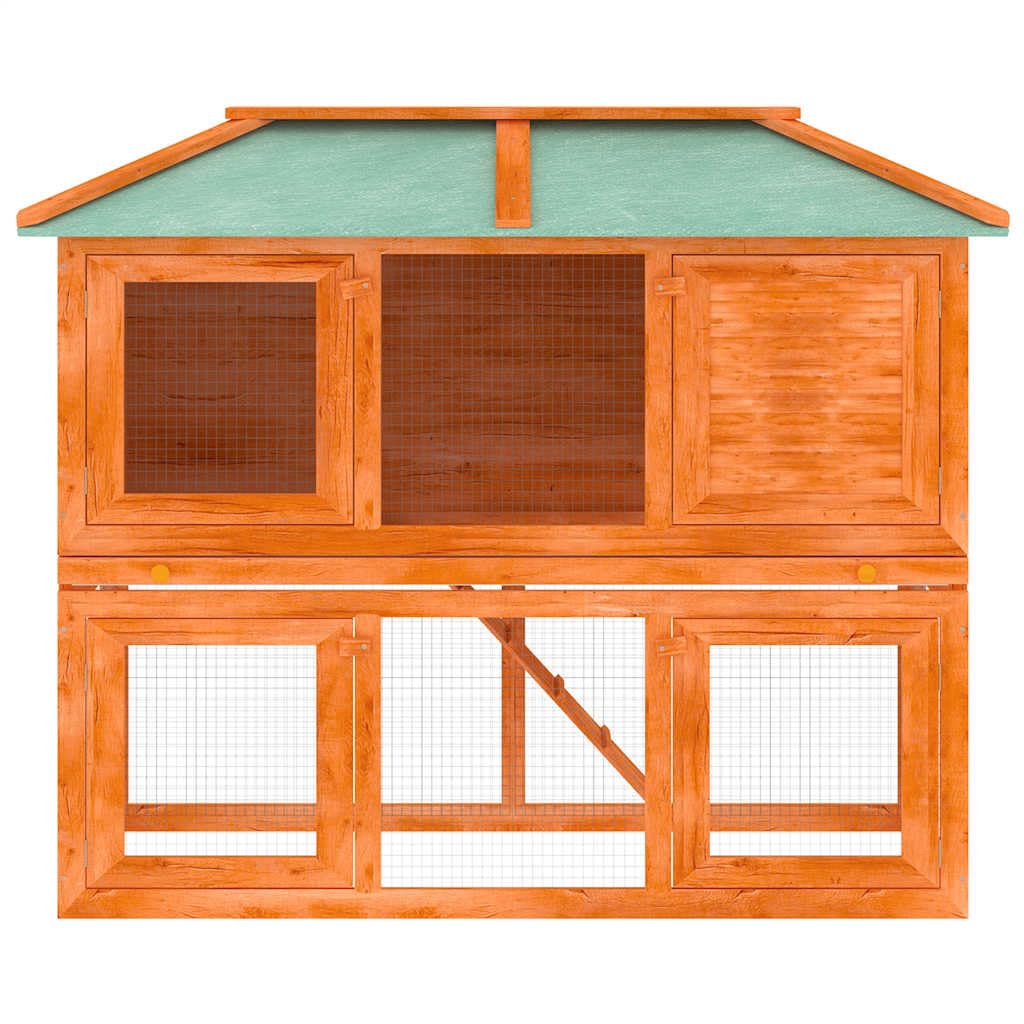Kleintierstall aus lackiertem Tannenholz 130x68x105 cm mit 2 Etagen, wetterfestem Dach und Drahtgitter, Kaninchenstall für Hasen, Nagerheim, Freilauf und Outdoor-Behausung