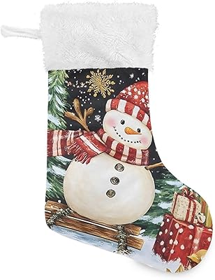 ALAZA Christmas Stockings Snowman Scarf Hat Green Pine Trees Bird Classic Large Stockings 18" Personalized Christmas Hanging Stockings for Xmas Family Holiday Party Decor