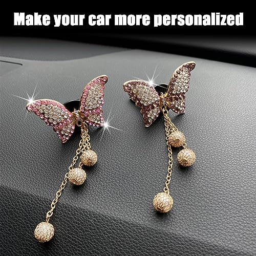 Image of BESULEN Bling Butterfly Car Aromatherapy Air Vent Clips, 4 Pack Air Fresheners Vent Clips with Pearl Pendant, Sparkly Diamond Oil Diffuser Locket, Car Essential Decor Accessories for Women (4*Purple)