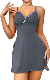 Nuisette Femme Sexy, Lingerie Dentelle Sexy Coquine Hot Chemise de Nuit Babydoll Coton Sensuelle Bretelles Robe de Nuit Col en V sans Manches Nuisette