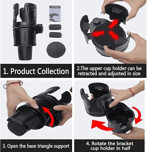 Miniatura 4 de Expansor de portavasos doble, 2 en 1 multifunción para automóvil con cerradura, soporte giratorio de 360 para bebidas con base ajustable, expansor