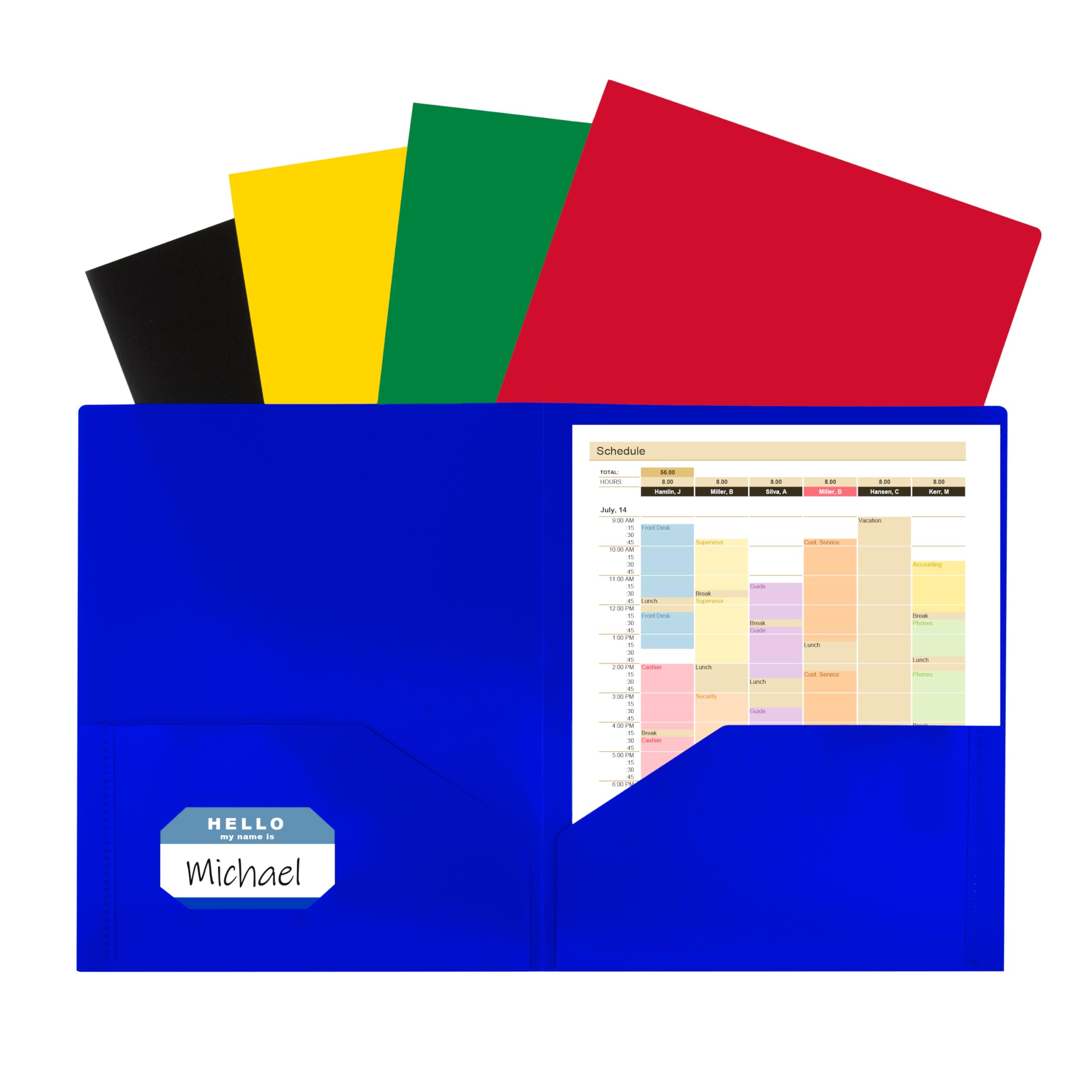 Two-Pocket Heavyweight Poly Portfolio, for Letter Size Papers, Includes Business Card Slot, Assorted Colors, 10 Pack (32950)