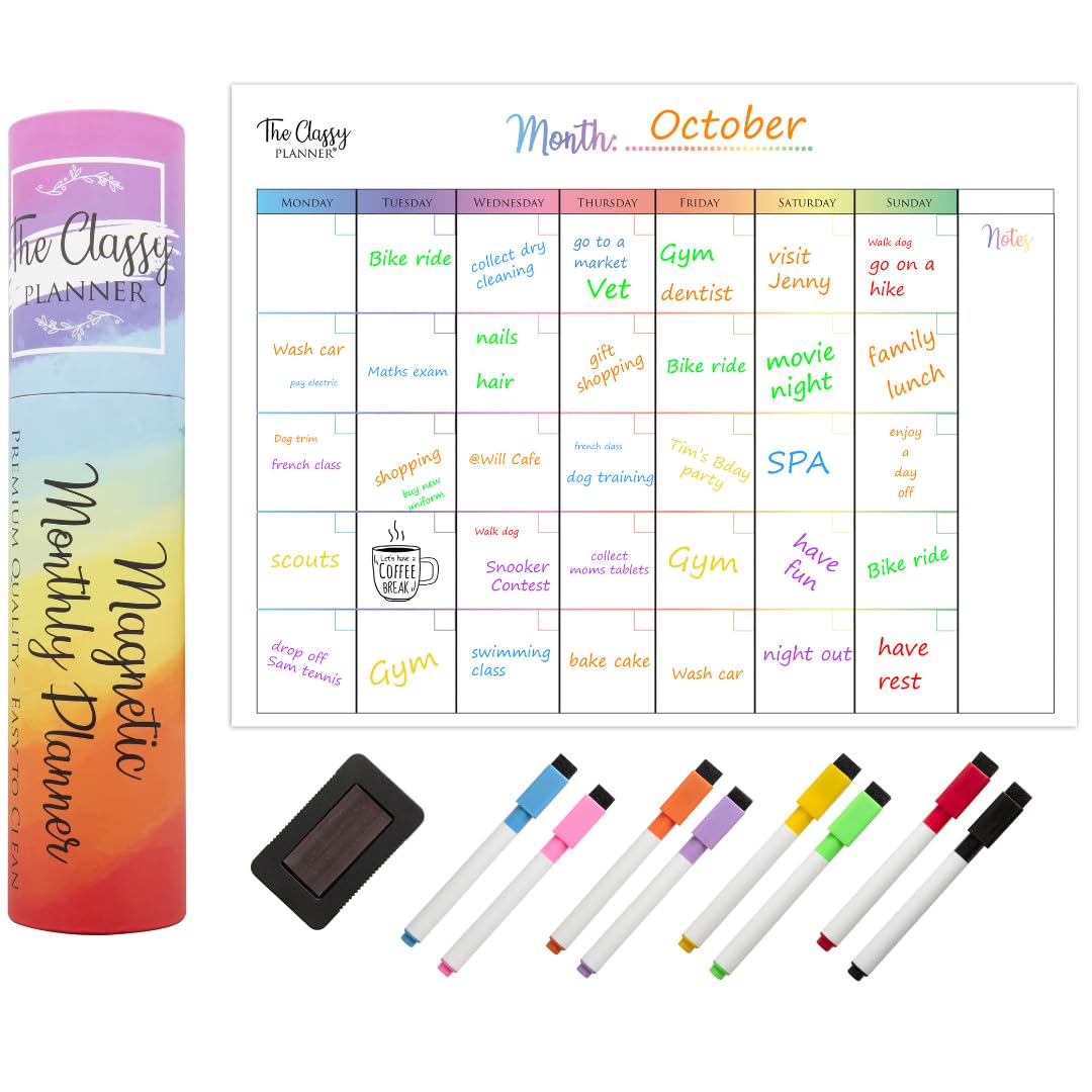 Monthly Planner Whiteboard A3 Magnetic Whiteboard for Fridge Dry Wipe Meal Planner Memo Board Month view Family Planner Reminder Board for Task Planning or Event Reminder