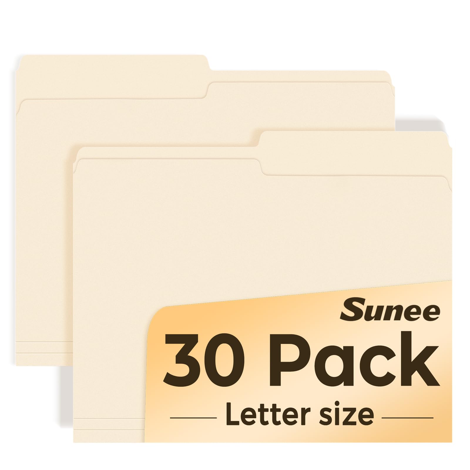 SUNEE File Folders, 30 Pack Manilla Folders 8.5 x 11, 1/2 Cut Tab for Easy Labeling and Organization, Durable Standard Paper for Home, Office, School Filing