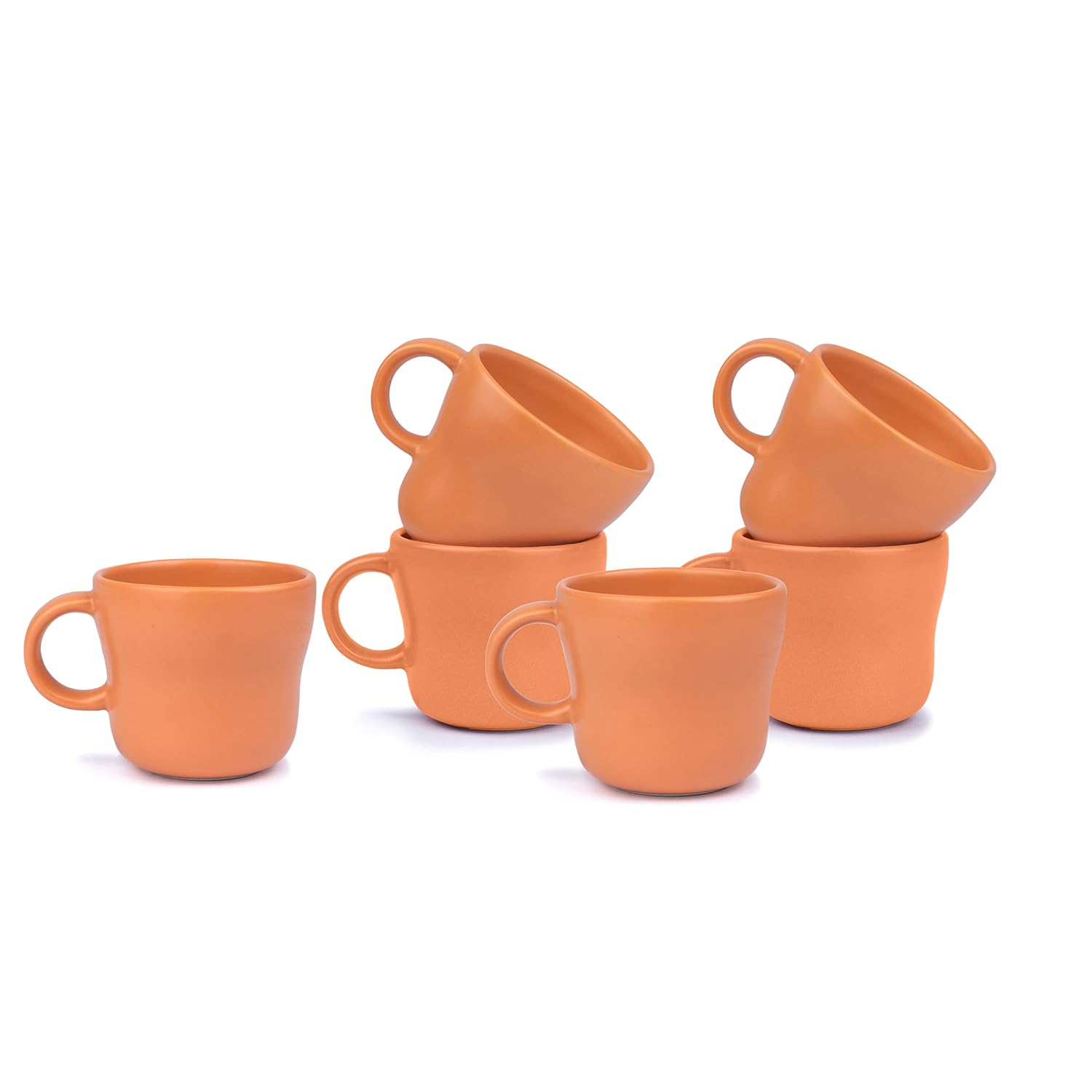 Buy Shay Ceramic Large Tea Cup Set, Set of 6, Orange, 200ml Cup Set