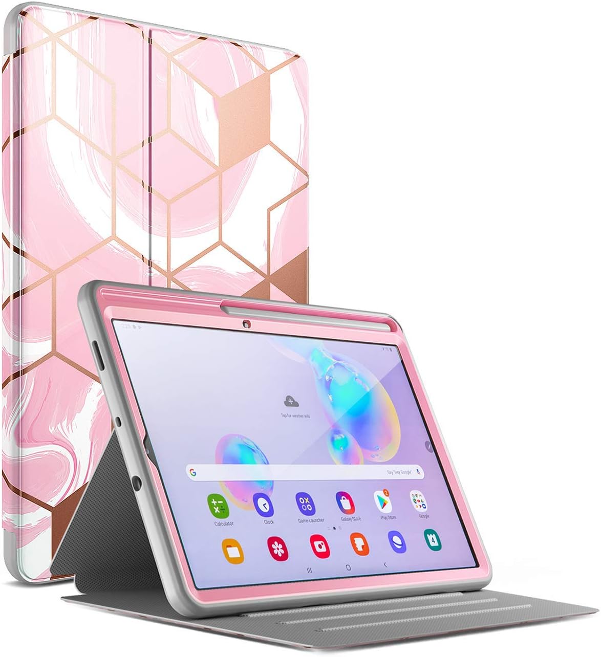 Popshine Marble Series for Samsung Galaxy Tab S6 Lite Case with S Pen Holder, Model SM-P610/P615, Full Body Premium 360 degree Protective Folio Cover with Built-in Screen Protector, Liquid Marble Pink