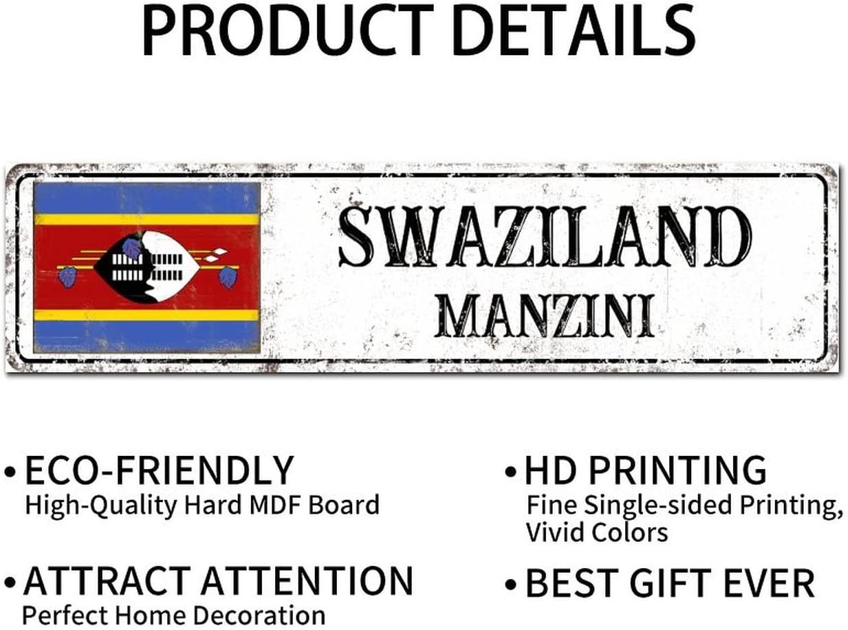 Madcolitote Rustic Swaziland Wood Signs Swaziland Flag Street Custom Signs Outdoor Metal Vintage Country Patriotic Decor Wood Plaque Country Souvenir Wall Art Wall Decor 6x24in